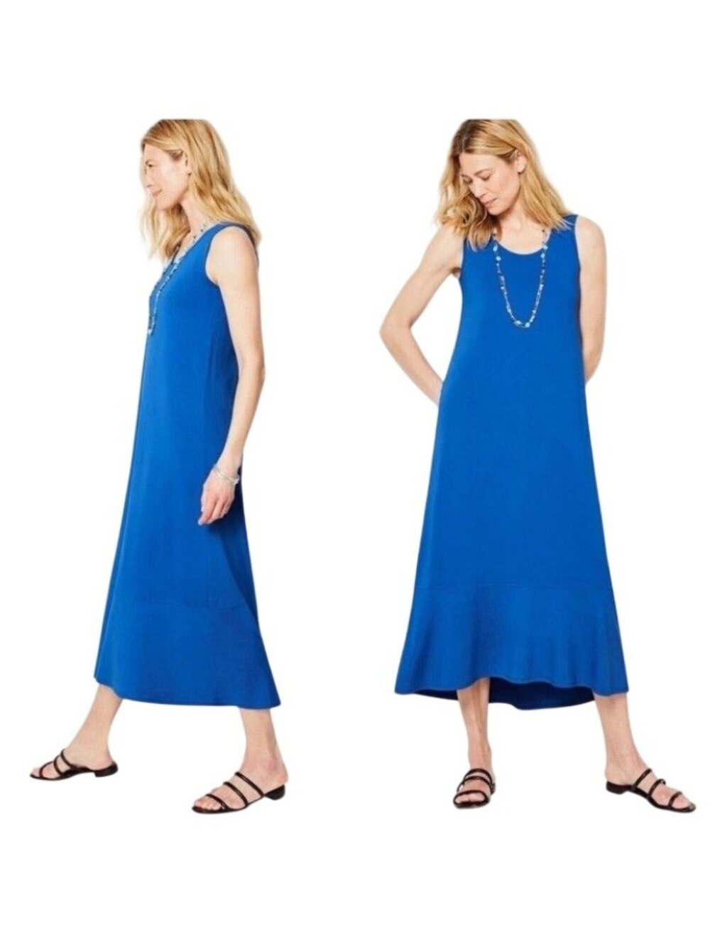 J Jill Wearever Collection Tank Dress XS Sleeveless Flounced Hem Scoop Neck Blue